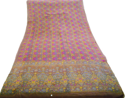 Indian Women Vintage Sari Brown  100% Pure Georgette Silk Printed Saree Sewing 5yard Soft Craft Floral Design Wrap Boho