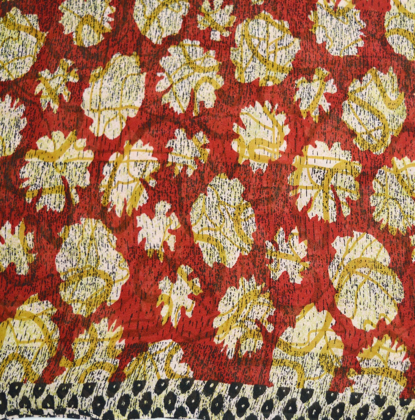 Indian Vintage Sari Red & Brown Pure Georgette Silk Hand Block Printed Saree Sewing 5yd Craft Soft Dress Designing Crafting Floral