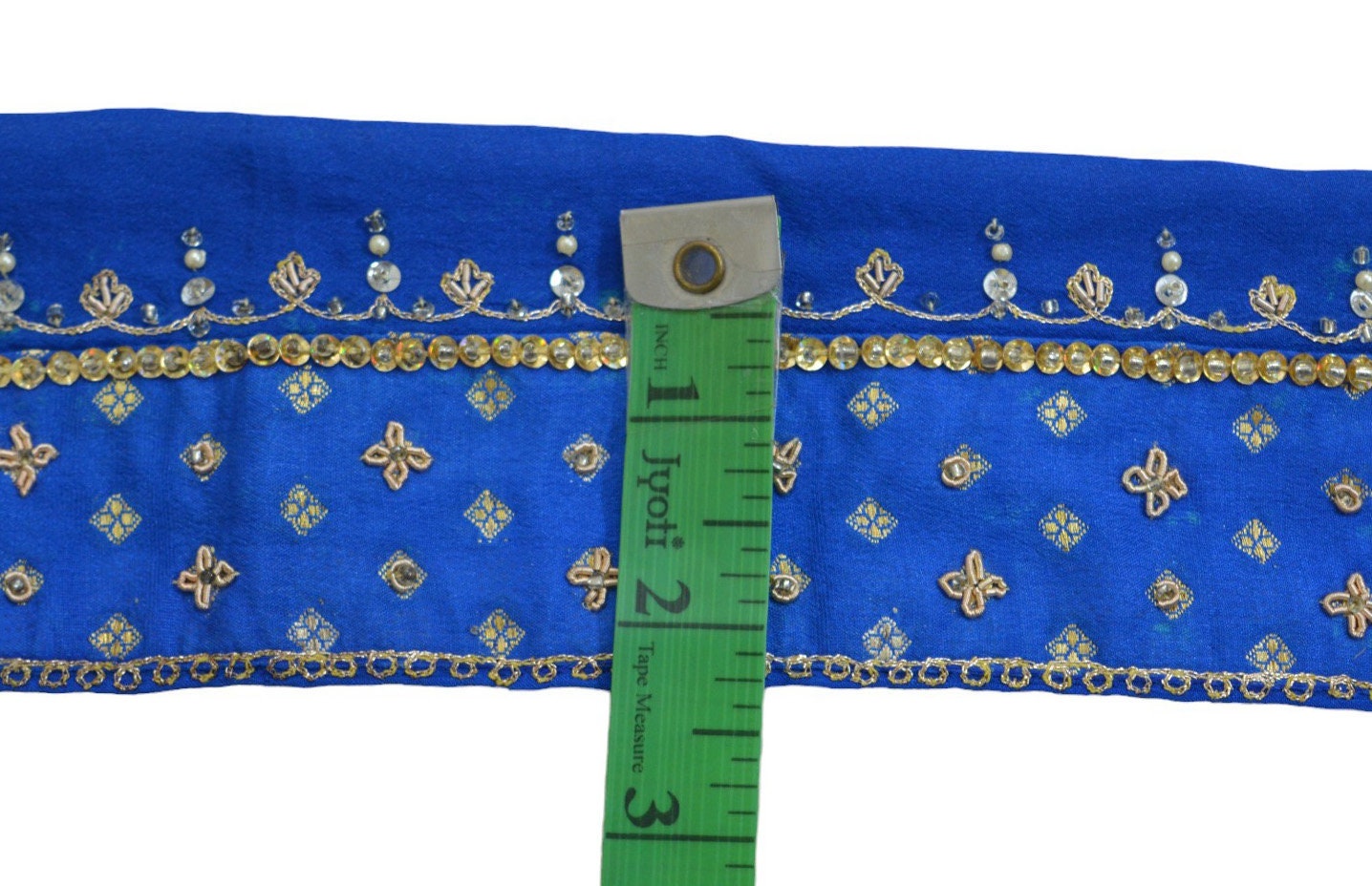 Indian Vintage Blue Sari Border Hand Embroidered Indian Craft Trim Lace Sewing Sari Ribbon Pure silk  Zardozi/Dabka Zari