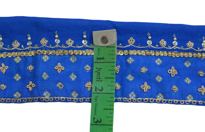 Indian Vintage Blue Sari Border Hand Embroidered Indian Craft Trim Lace Sewing Sari Ribbon Pure silk  Zardozi/Dabka Zari