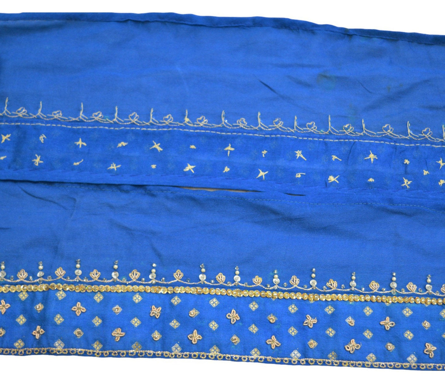 Indian Vintage Blue Sari Border Hand Embroidered Indian Craft Trim Lace Sewing Sari Ribbon Pure silk  Zardozi/Dabka Zari