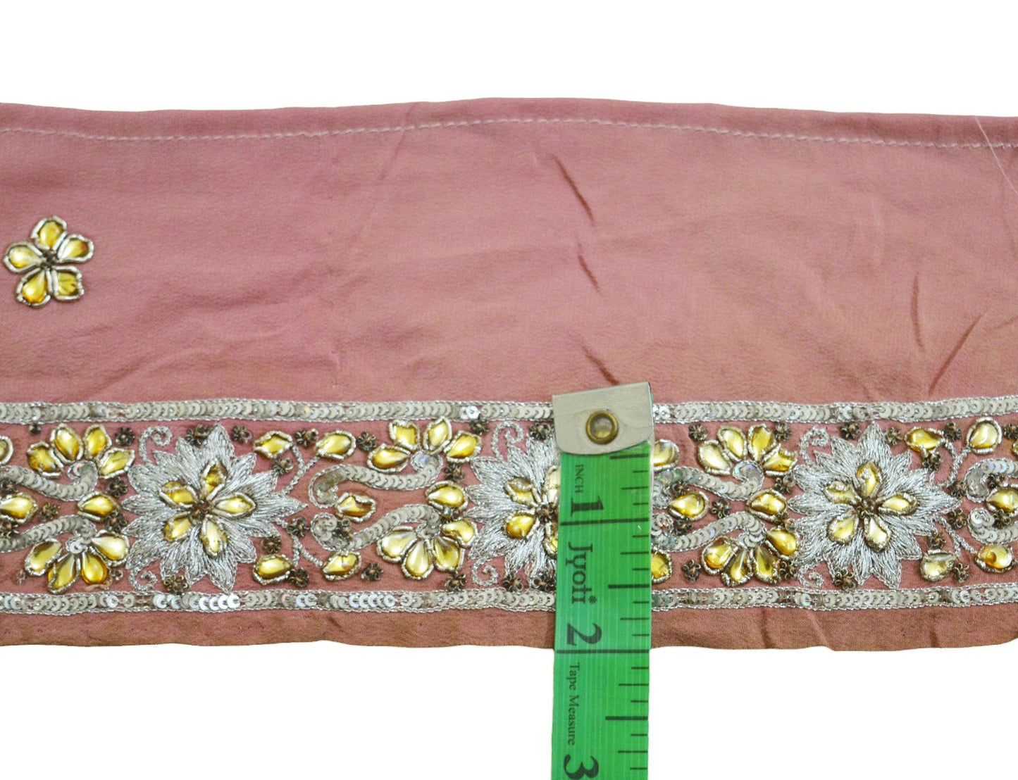 Indian Vintage Pink Sari Border Hand Embroidered Craft Trim Lace Sewing Sari Ribbon Pure Crepe silk  Zardozi/Dabka Zari Dress Making Upcycle