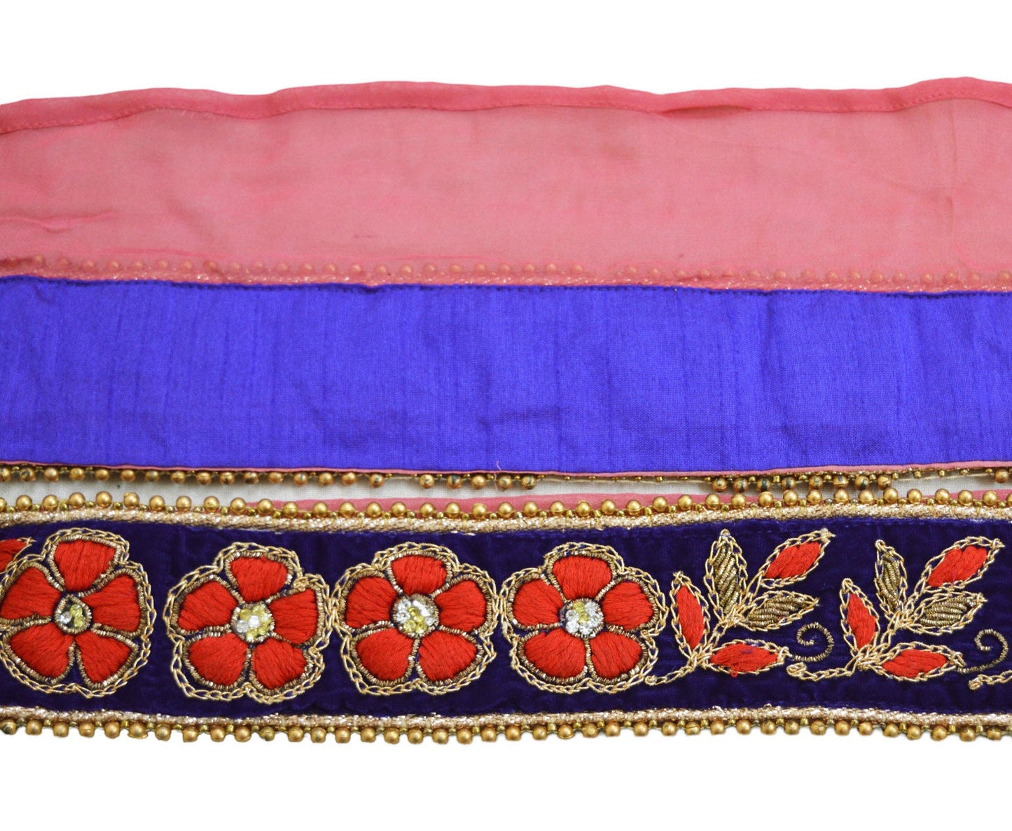 Indian Vintage Royal Blue Sari Border Hand Embroidered Craft Trim Lace Sewing Ribbon Velvet Dress Making For Designing Quilting Crafting