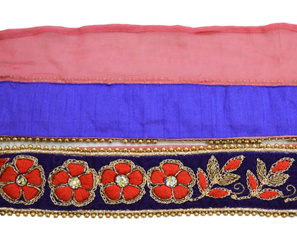 Indian Vintage Royal Blue Sari Border Hand Embroidered Craft Trim Lace Sewing Ribbon Velvet Dress Making For Designing Quilting Crafting