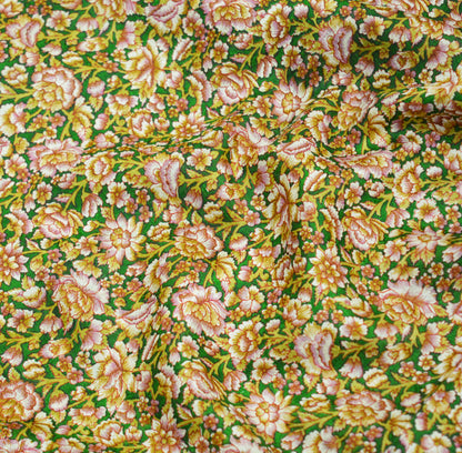 Indian Vintage Sari Pink & Green Pure Silk Printed Saree Fabric 6yd Sewing Craft DressMaking  Soft Floral Ethnic