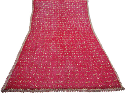 Indian Vintage Heavy Red Dupatta Pure Georgette Silk Long Stole Hand Embroidered Gota Patti Scarves Zardozi