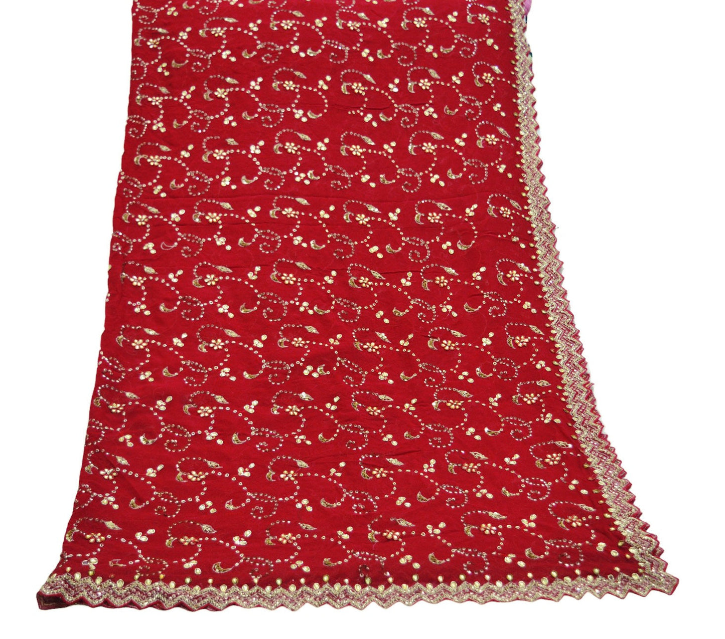 Indian Vintage Heavy Red Dupatta Pure Georgette Silk Long Stole Hand Embroidered Gota Patti Scarves Zardozi