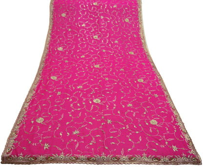 Indian Vintage Heavy Pink Dupatta American Georgette Long Stole Hand Embroidered Scarf Zari Zardozi