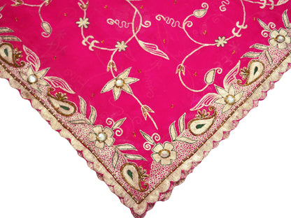 Indian Vintage Heavy Pink Dupatta American Georgette Long Stole Hand Embroidered Scarf Zari Zardozi