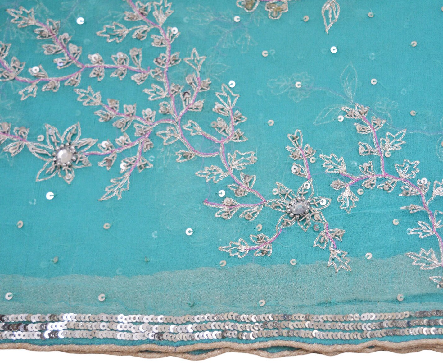 Indian Vintage Heavy Blue Dupatta Pure Georgette Silk Long Stole Hand Embroidered Scarf Zari