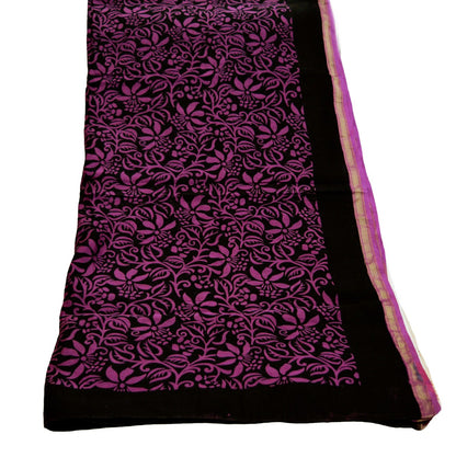 Indian Black Vintage Dupatta Long Stole Printed Woven Pure Chanderi Silk Indian Scarves Veil Golden Zari Soft