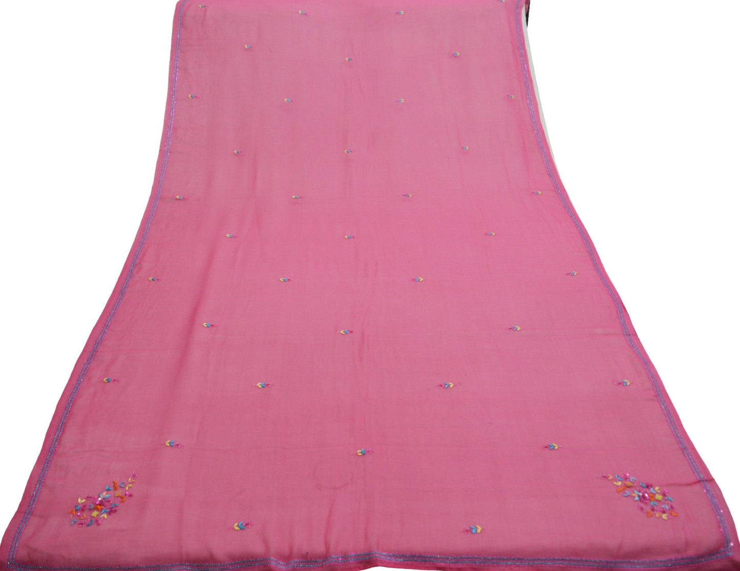 Vintage Pink Dupatta Long Stole Pure Georgette Silk Hand Embroidered Indian Scarves Veil Hijab Floral Sequins