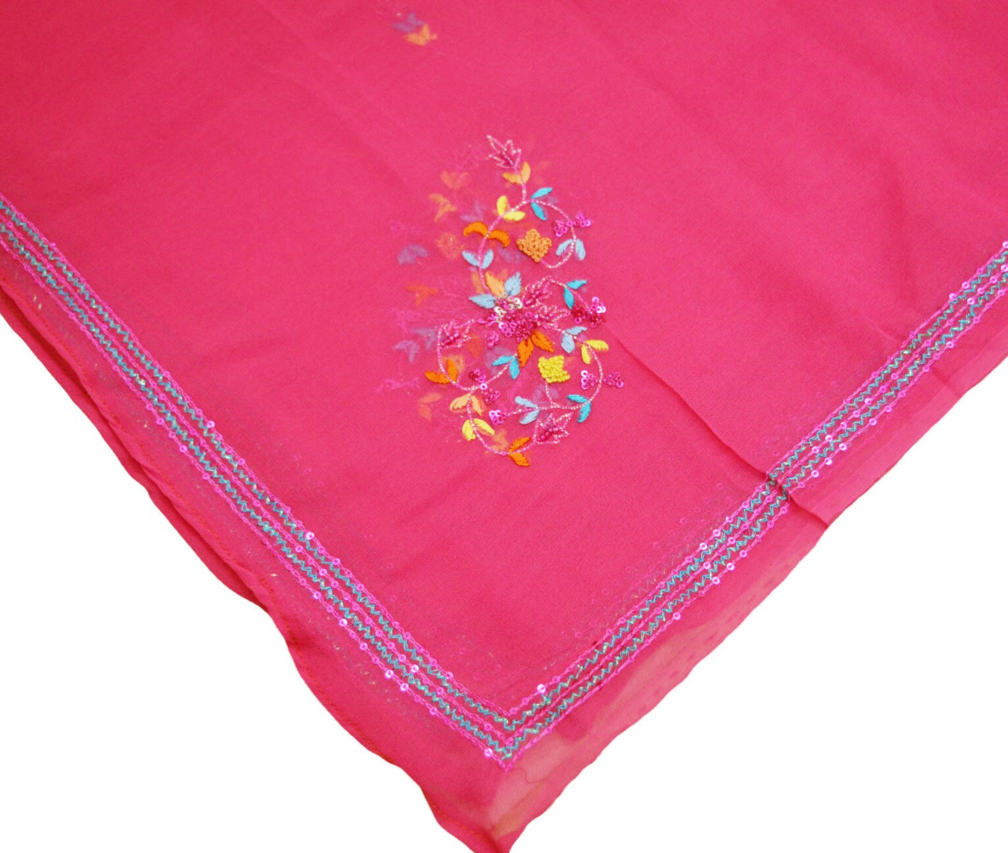 Vintage Pink Dupatta Long Stole Pure Georgette Silk Hand Embroidered Indian Scarves Veil Hijab Floral Sequins