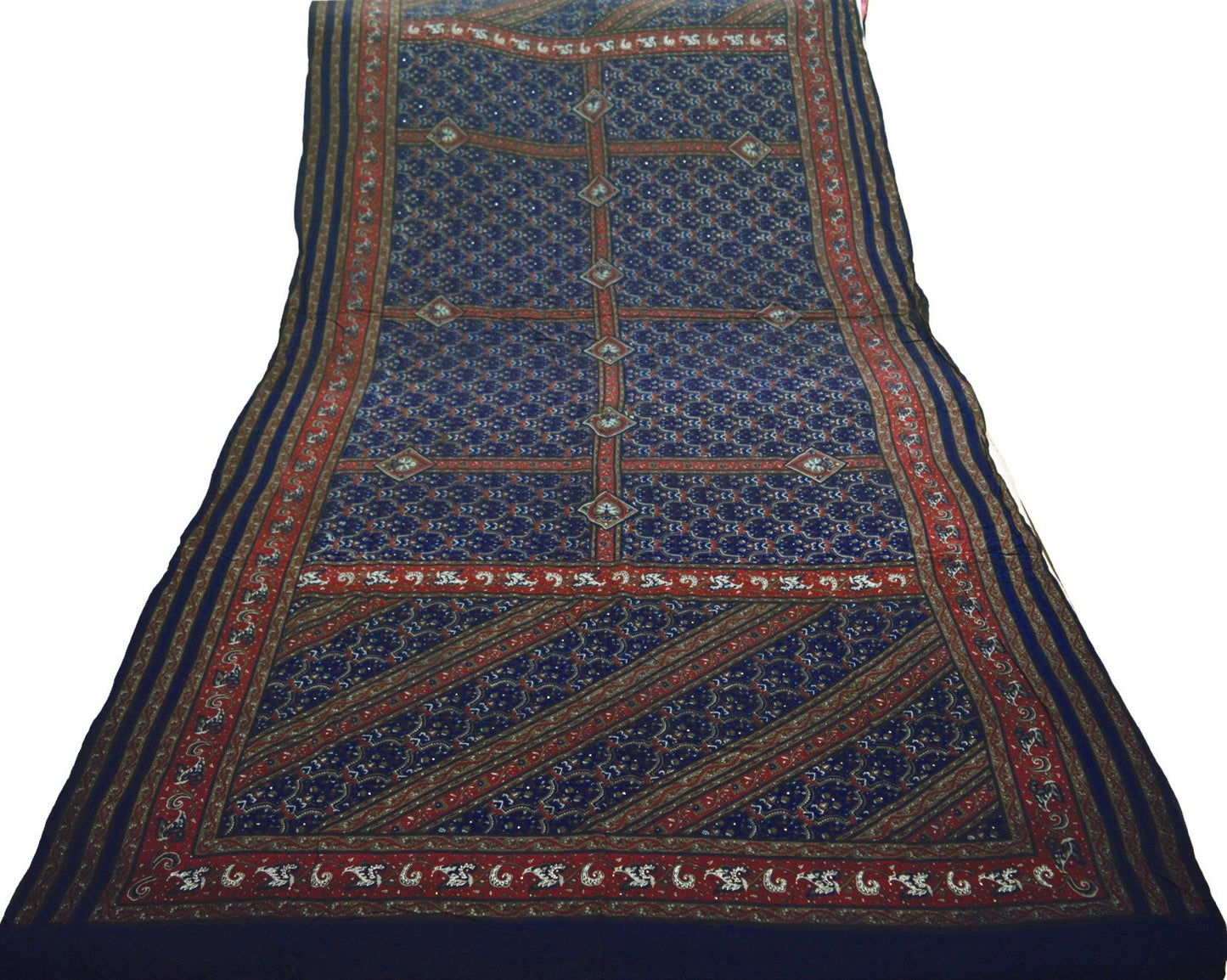 Women Indian Vintage Blue Dupatta Long Stole Pure Crepe silk Printed Embroidered Dupatta Veil Scarves soft Boho Wrap