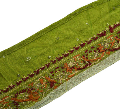 Indian Vintage Green Sari Border Hand Embroidered Craft Trim Lace Sewing Sari Ribbon Pure Crepe silk  Zardozi/Dabka Zari