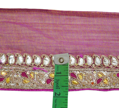 Indian Vintage Pink Sari Border Hand Embroidered Gota Patti Craft Trim Lace Sewing Sari Ribbon Pure silk  Zardozi/Dabka Zari Dress making