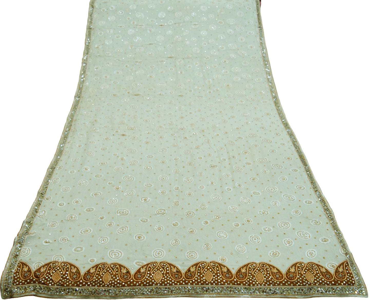 Indian Vintage Ivory Dupatta Pure Chiffon silk Long Stole Hand Embroidered Scarves Floral Stole Veil Wrap Copper Zardozi Zari