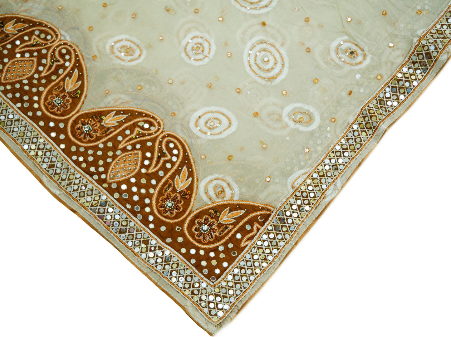 Indian Vintage Ivory Dupatta Pure Chiffon silk Long Stole Hand Embroidered Scarves Floral Stole Veil Wrap Copper Zardozi Zari