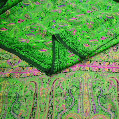 Indian Vintage Sari Green Pure Silk Printed Saree Fabric 6yd Sewing Craft DressMaking  Soft Floral Design