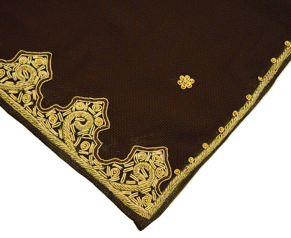 Indian Vintage Heavy Brown Dupatta Georgette Long Stole Hand Embroidered Scarf Zardozi/Dabka