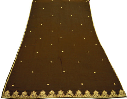 Indian Vintage Heavy Brown Dupatta Georgette Long Stole Hand Embroidered Scarf Zardozi/Dabka