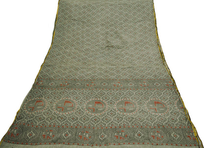 Indian Vintage Sari Gray & Black block Printed Pure Cotton Saree Craft Soft Fabric 5Yard Sewing Sarong Wrap Boho Zari