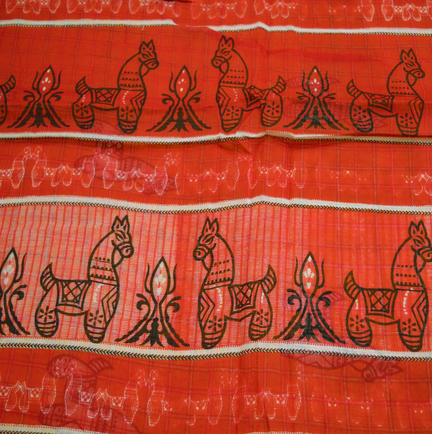 Indian Vintage Sari Red & Mustard Pure Cotton Printed Sarees Fabric 5yd Sewing Craft Fabric DressMaking Soft