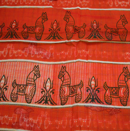 Indian Vintage Sari Red & Mustard Pure Cotton Printed Sarees Fabric 5yd Sewing Craft Fabric DressMaking Soft