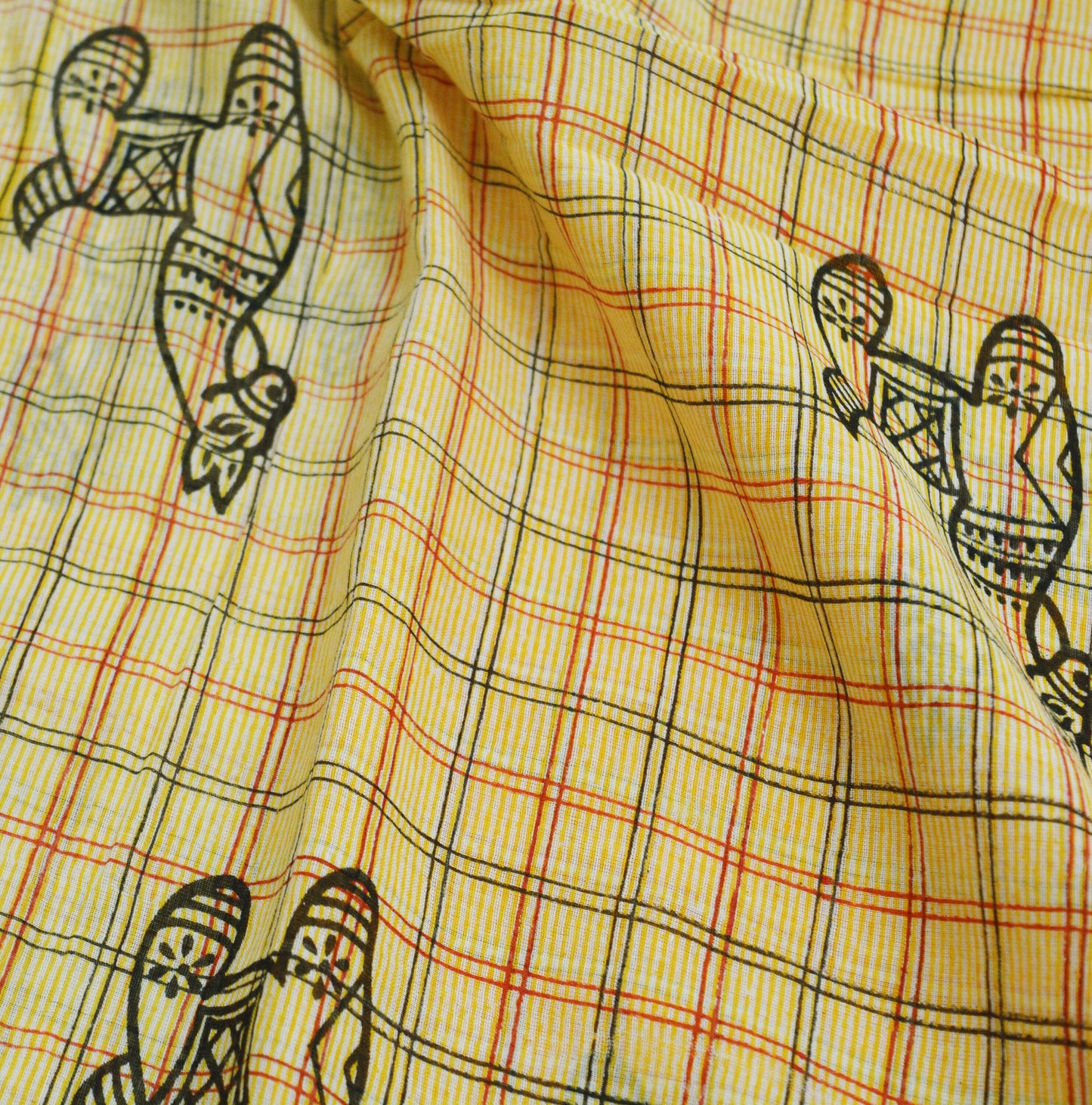 Indian Vintage Sari Red & Mustard Pure Cotton Printed Sarees Fabric 5yd Sewing Craft Fabric DressMaking Soft