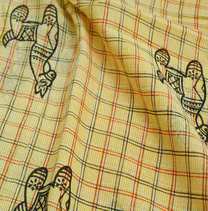 Indian Vintage Sari Red & Mustard Pure Cotton Printed Sarees Fabric 5yd Sewing Craft Fabric DressMaking Soft