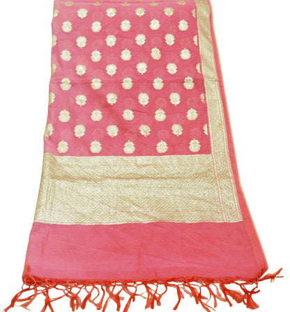 Indian Vintage Pink Dupatta Long Stole Art Silk Woven Brocade Indian Scarves Veil Scarf Wrap Hippie Boho Soft Floral