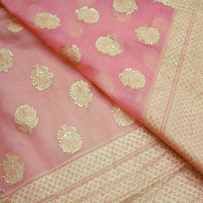 Indian Vintage Pink Dupatta Long Stole Art Silk Woven Brocade Indian Scarves Veil Scarf Wrap Hippie Boho Soft Floral