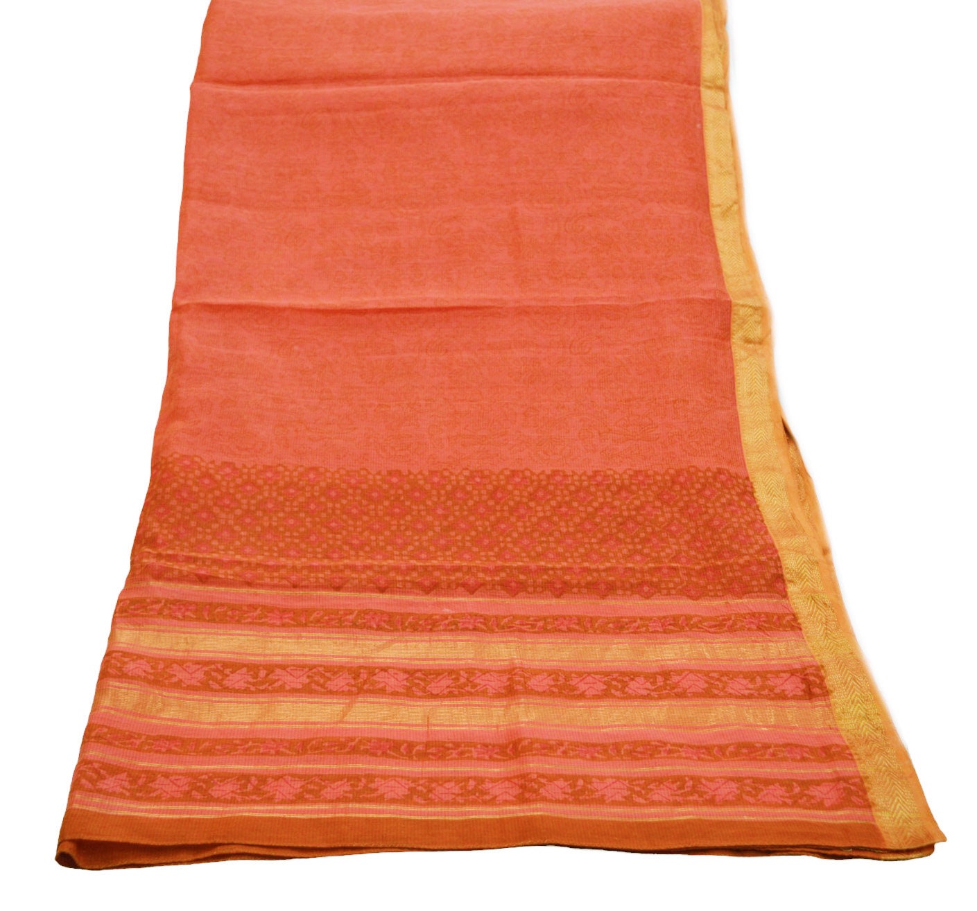 Indian Vintage Pink Dupatta Long Stole Block Print Pure Chanderi Silk Indian Scarves Veil Golden Zari Soft Paisley Design