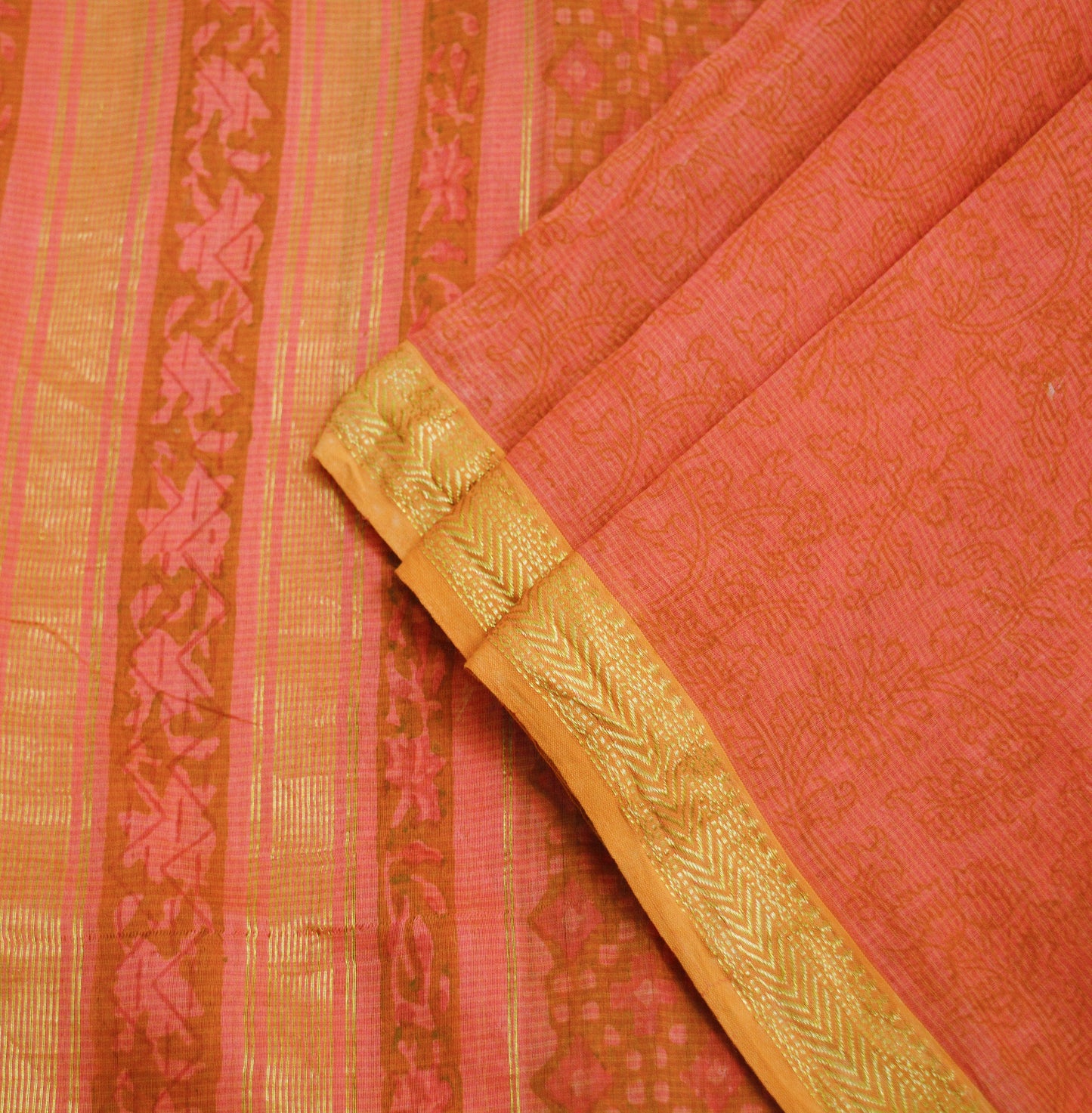 Indian Vintage Pink Dupatta Long Stole Block Print Pure Chanderi Silk Indian Scarves Veil Golden Zari Soft Paisley Design