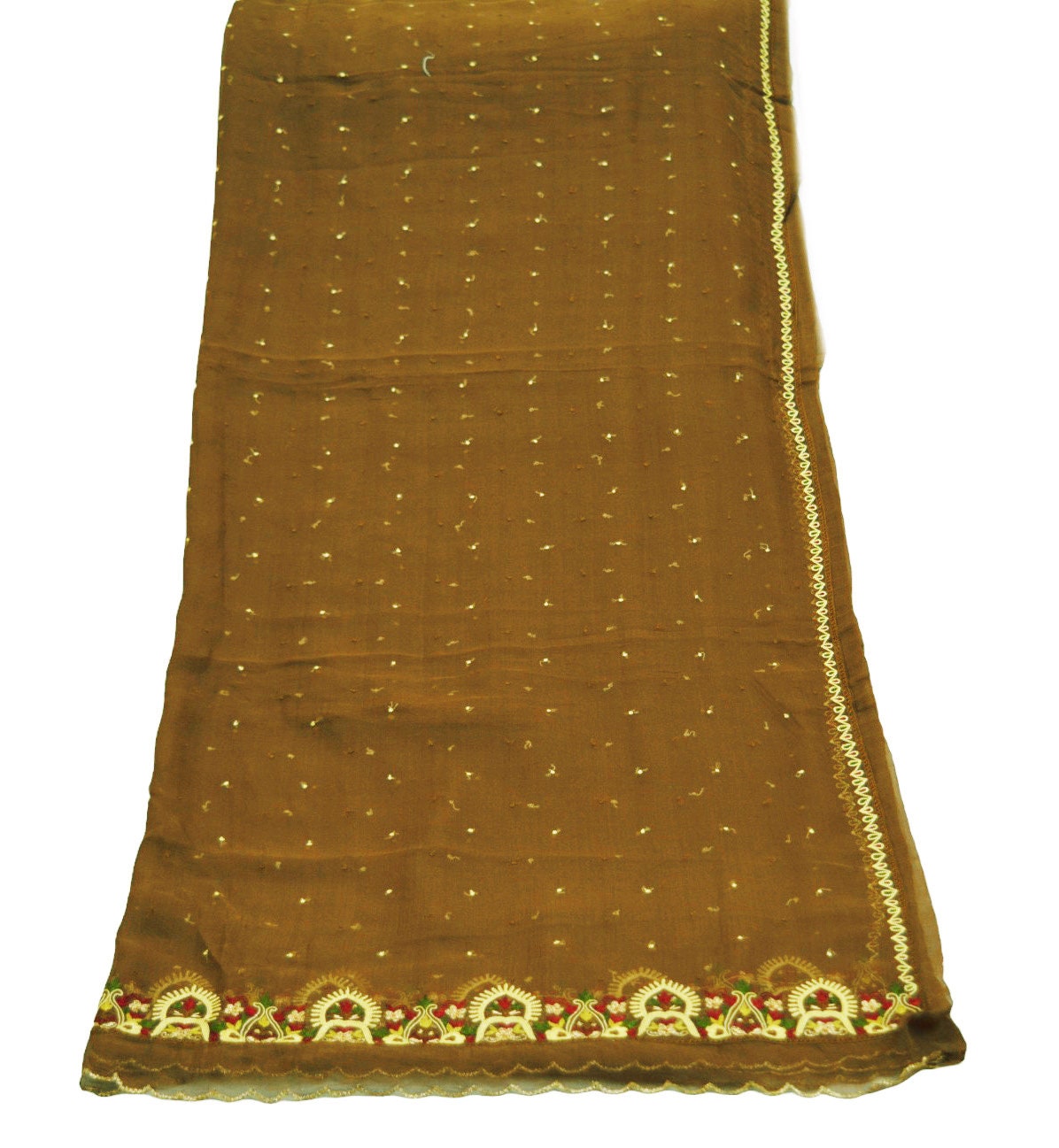 Indian Vintage Brown Dupatta Pure Chiffon silk Long Stole Hand Embroidered Scarves Floral Design Stole Veil Wrap Zari Zardozi