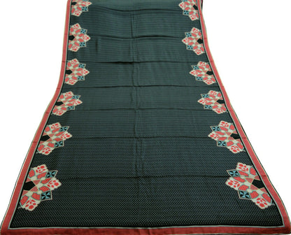 Women Indian Vintage Black Dupatta Long Stole Pure silk Printed Dupatta Veil Scarves soft Boho Wrap Floral Design