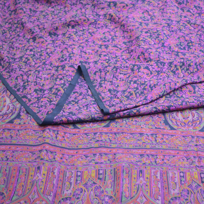 Indian Vintage Sari Deep Blue Pure Silk Printed Saree Fabric 6yard Sewing Craft DressMaking Soft Floral