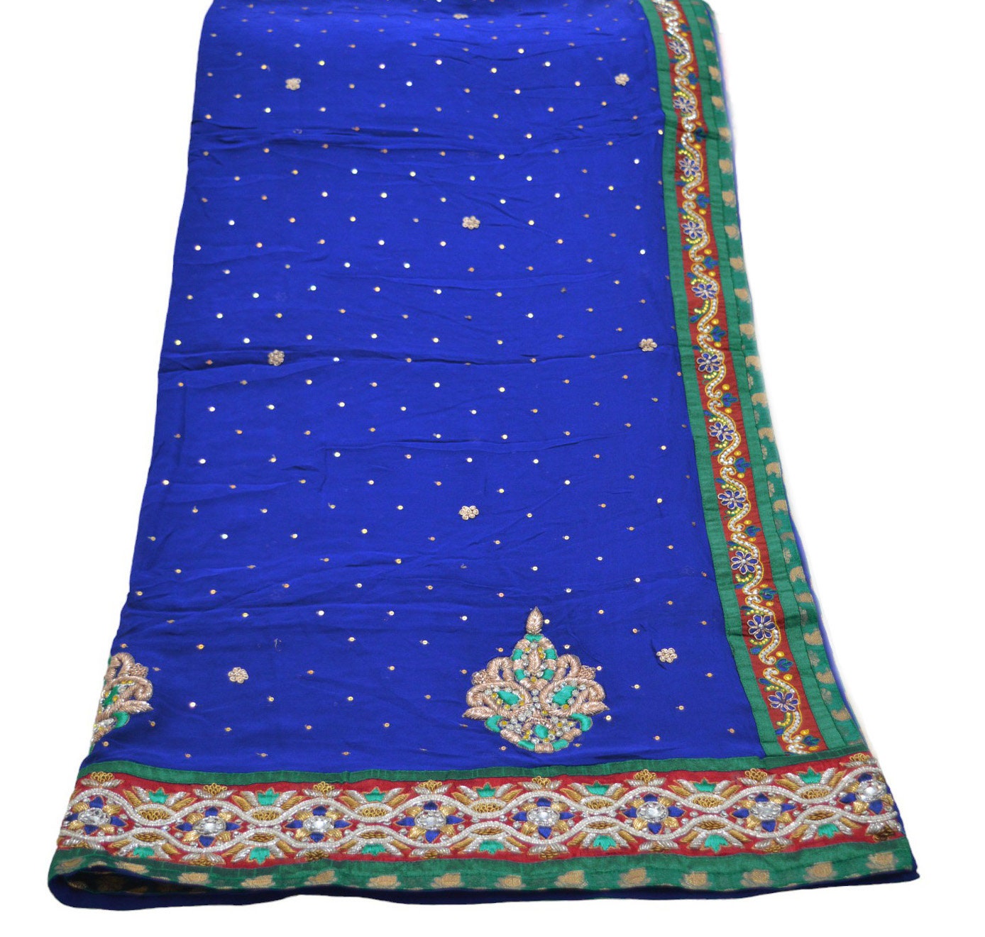 Indian Vintage Heavy Royal Blue Dupatta Pure Georgette Silk Long Stole Hand Embroidered Gota Patti Scarves Zardozi