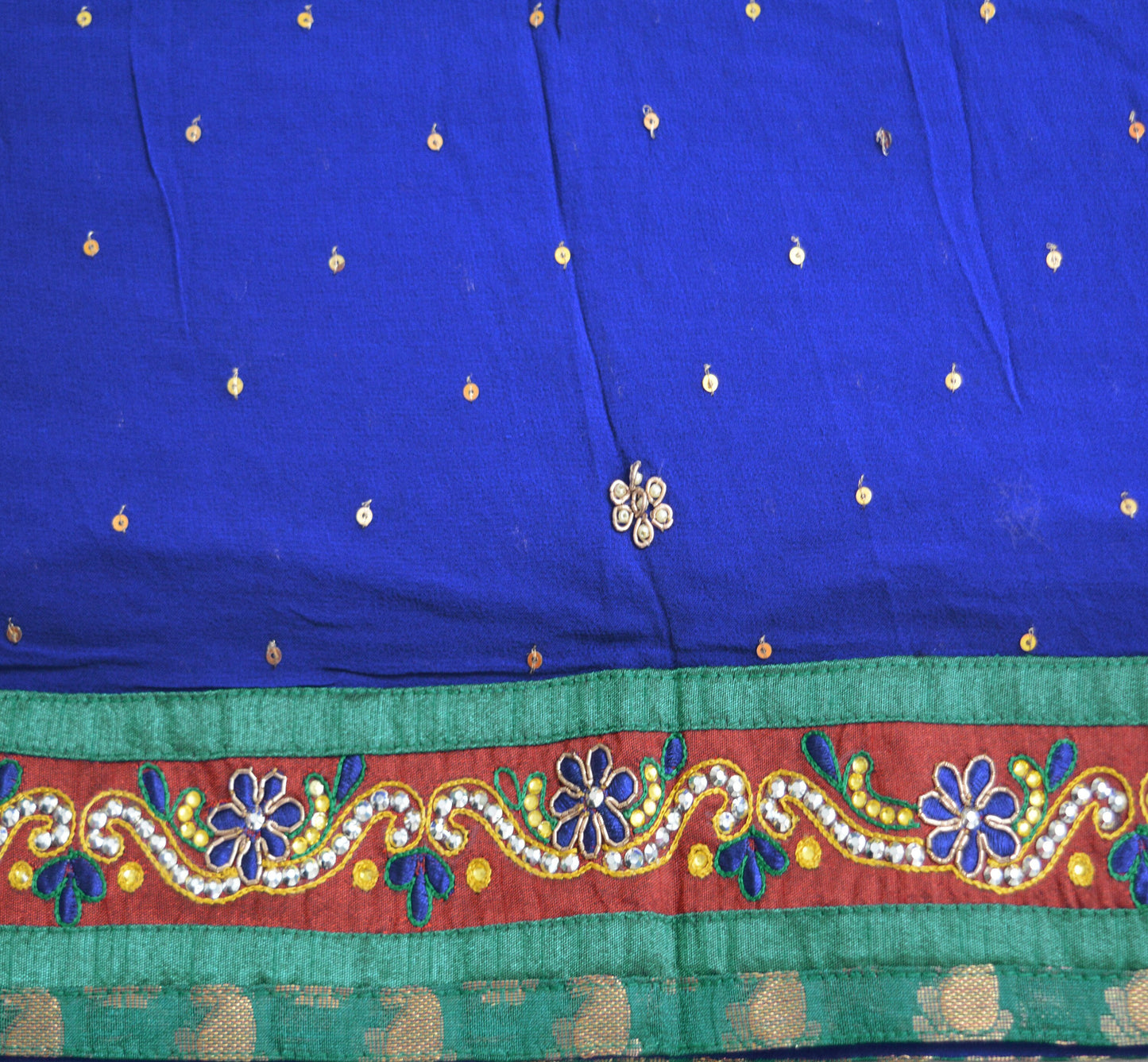 Indian Vintage Heavy Royal Blue Dupatta Pure Georgette Silk Long Stole Hand Embroidered Gota Patti Scarves Zardozi