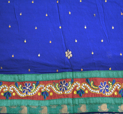 Indian Vintage Heavy Royal Blue Dupatta Pure Georgette Silk Long Stole Hand Embroidered Gota Patti Scarves Zardozi