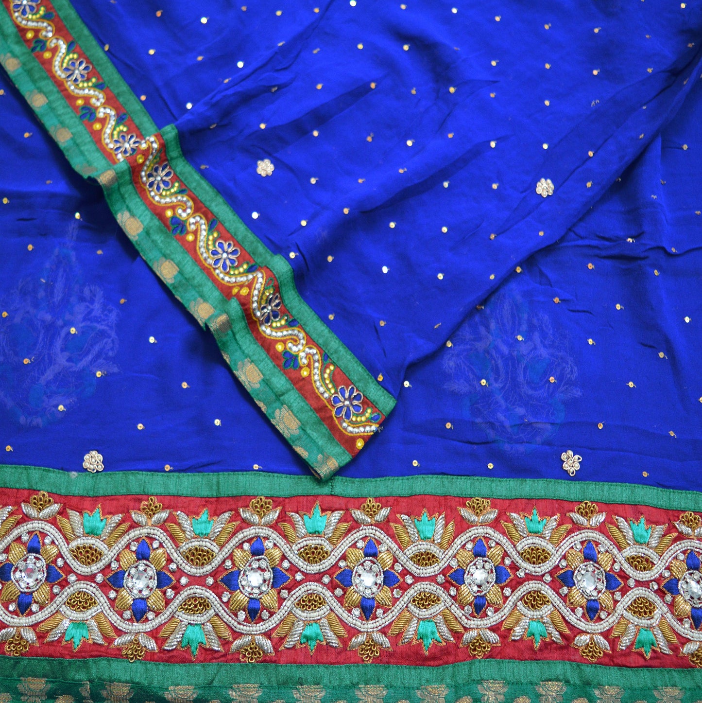 Indian Vintage Heavy Royal Blue Dupatta Pure Georgette Silk Long Stole Hand Embroidered Gota Patti Scarves Zardozi