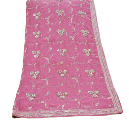 Indian Vintage Heavy Pink Dupatta Pure Georgette Silk Long Stole Hand Embroidered Scarf Zari Zardozi