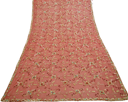 Indian Vintage Heavy Red Dupatta Georgette Long Stole Hand Embroidered Scarf Zardozi/Dabka