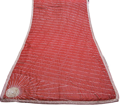 Indian Vintage Heavy Red Dupatta Pure Georgette Silk Long Stole Hand Embroidered Scarves Glass Beaded