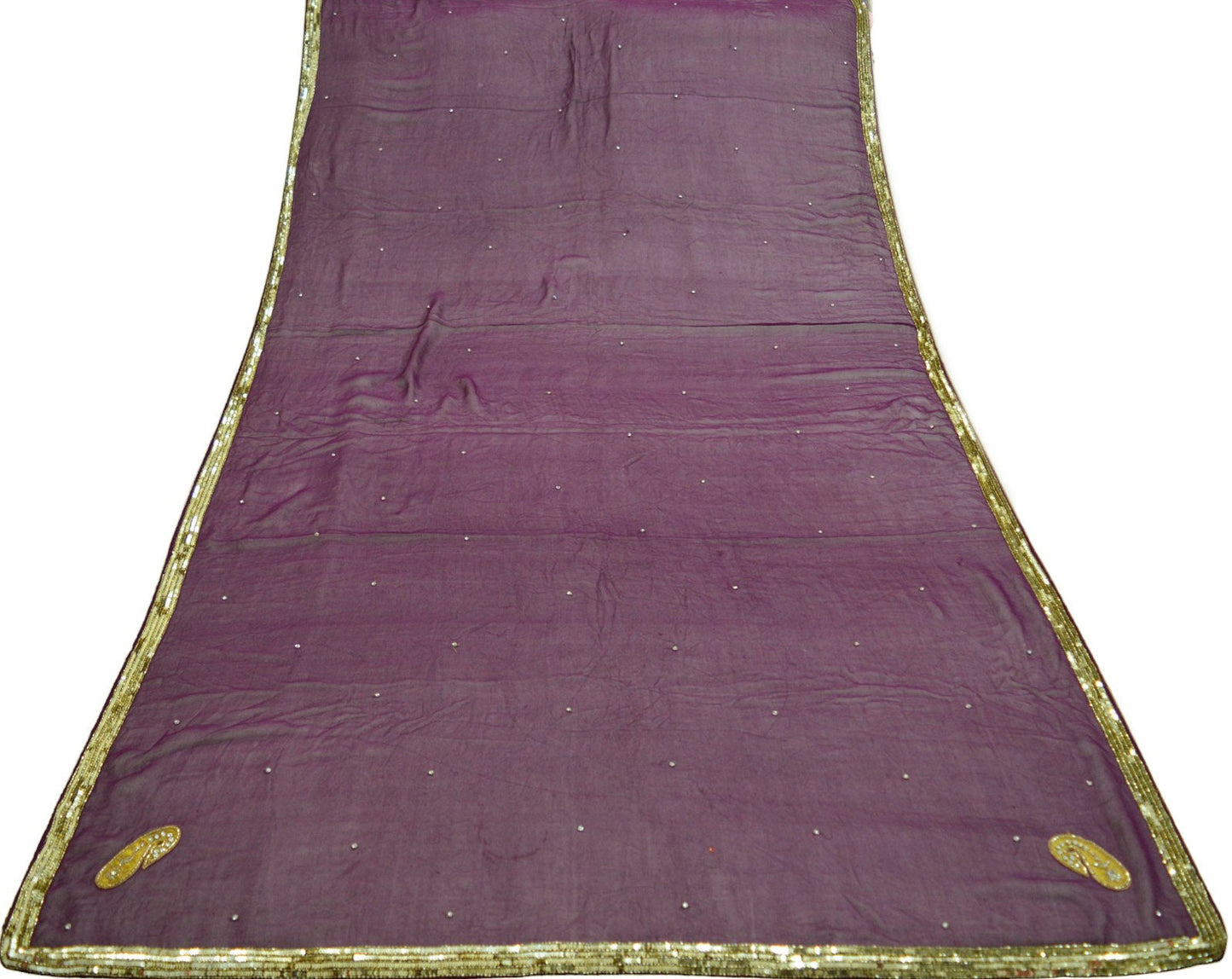 Indian Vintage Purple Dupatta Pure Georgette silk Long Stole Hand Embroidered Scarves Stole Veil Wrap Sequins