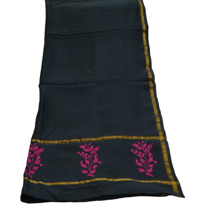 Indian Vintage Black Dupatta Long Stole Block Print Pure Chanderi Silk Indian Scarves Veil Zari