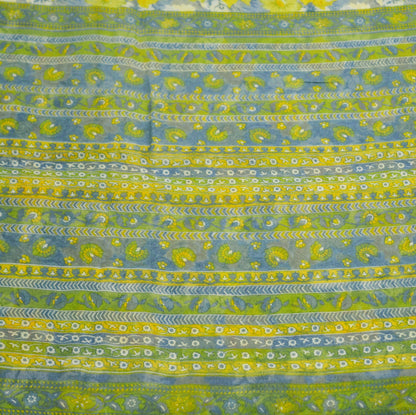 Indian Vintage Sari Gray & Green Pure Chiffon Silk Printed Indian Saree Craft Fabric Sewing 5Yard Soft Light Weight Sari Dress Making Floral