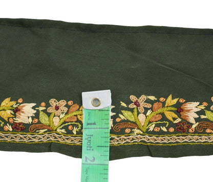 Indian Vintage Green Sari Border Hand Embroidered Indian Craft Trim Lace Sewing Sari Ribbon Pure Crepe silk