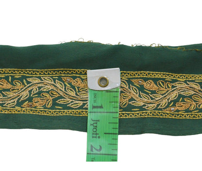 Indian Vintage Green Sari Border Hand Embroidered Indian Craft Trim Lace Sewing Sari Ribbon Crepe