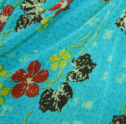 Indian Vintage Sari Blue Pure Crepe Silk Hand Embroidered Kantha Saree 5yard Sewing Floral Soft Floral